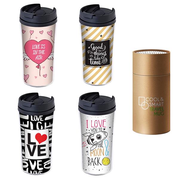 TRAVEL MUG "LOVE IS IN THE AIR"280ML IN PP DOPPIA PARETE