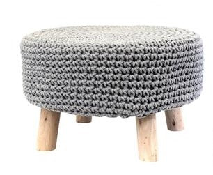 POUFF GRIGIO CHIARO IN MAGLIA E LEGNO DIAM 48CM