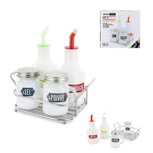 SET CONDIMENTI CON SUPPORTO IN METALLO
