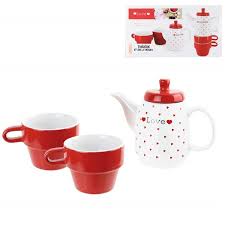 SET TEIERA CON 2 TAZZE CUORE IN CERAMICA