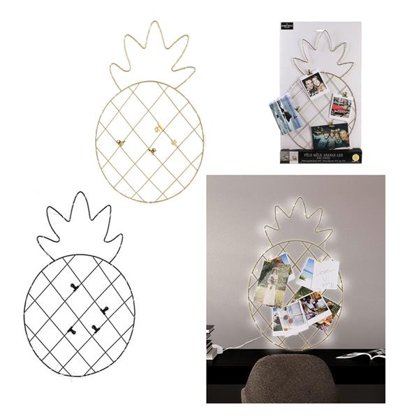 PORTAFOTO DA PARETE ANANAS CON LUCI LED E PINZE