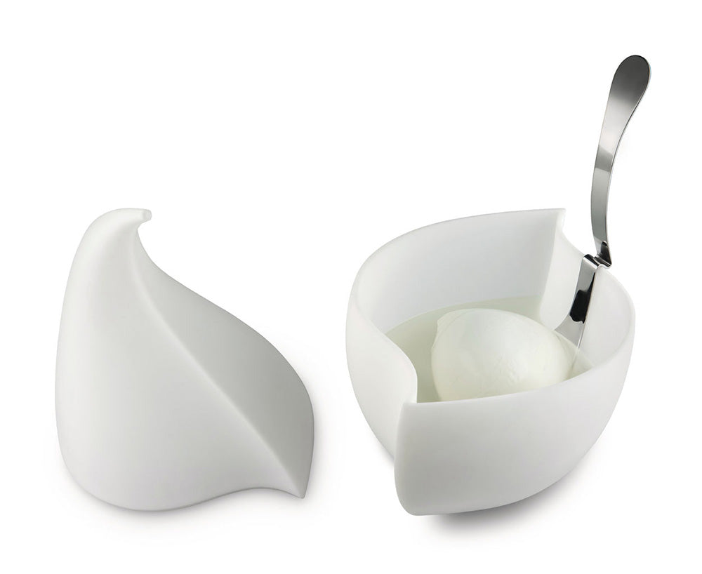 NUNZIATELLA SET CONTENITORE SALVAFRESCHEZZA PER MOZZARELLE IN RESINA BIANCA CON MESTOLO IN ACCIAIO
