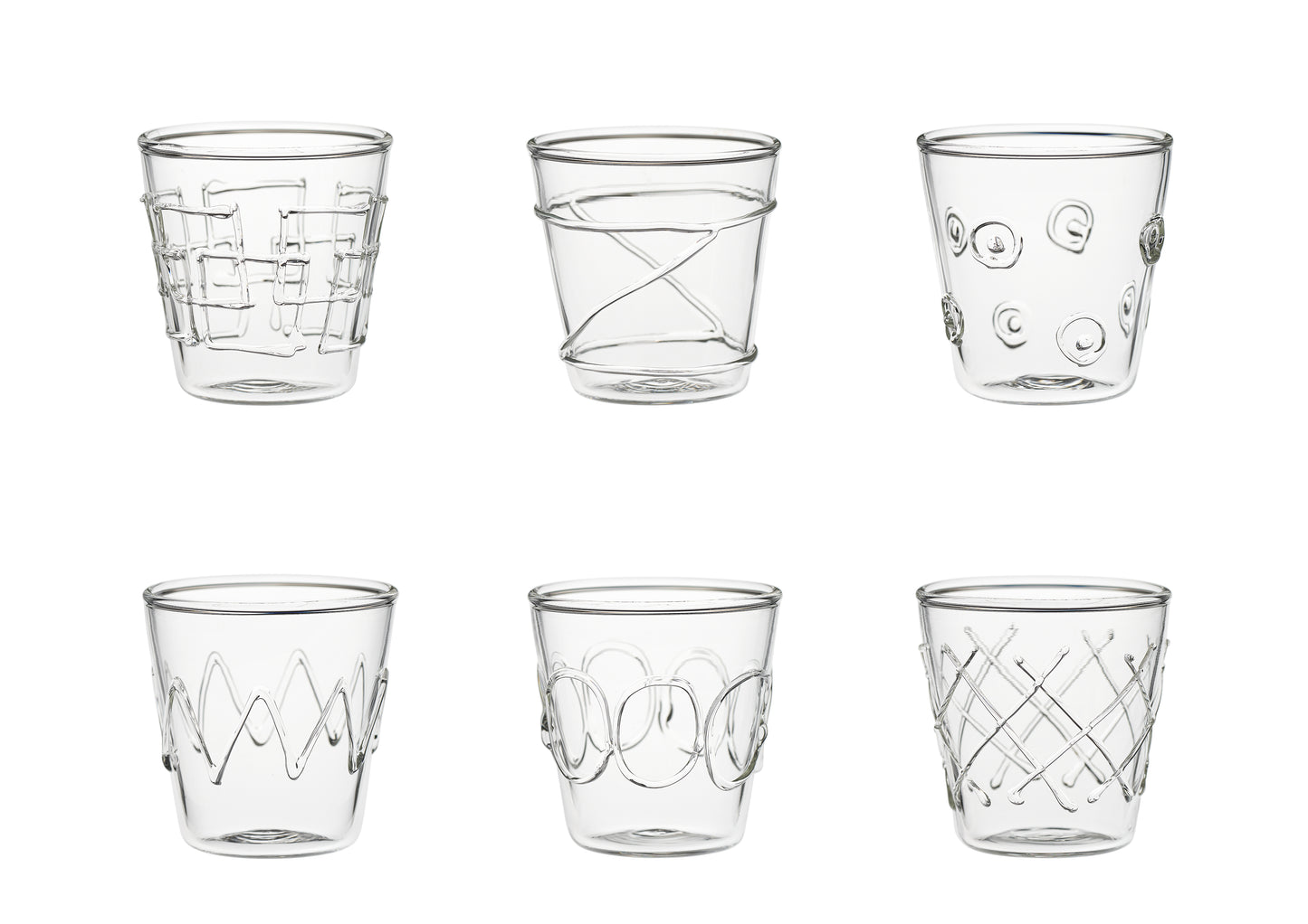 LOLLIPOP SET 6 PZ BICCHIERI LIQUORE 90 ML DECORI TRASPARENTI ASSORTITI