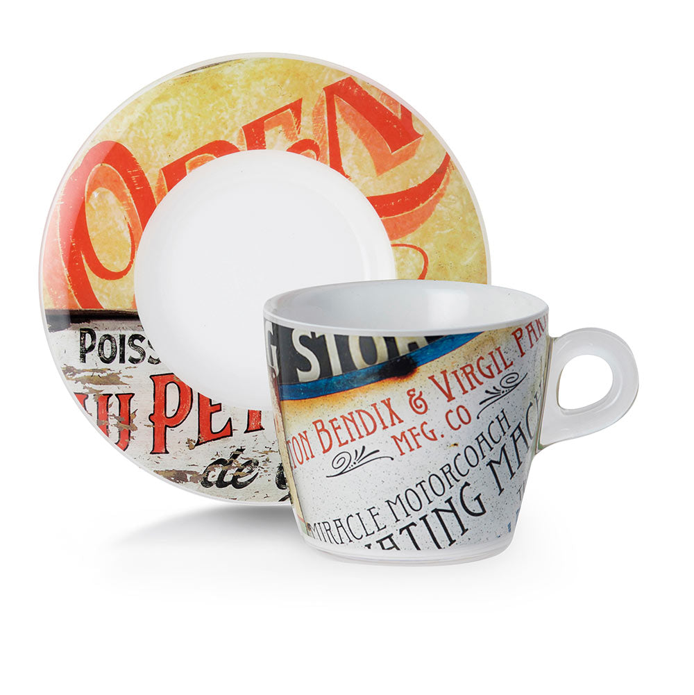 SET 2 TAZZE CAPPUCCINO COLAZIONE VINTAGE SIGNS