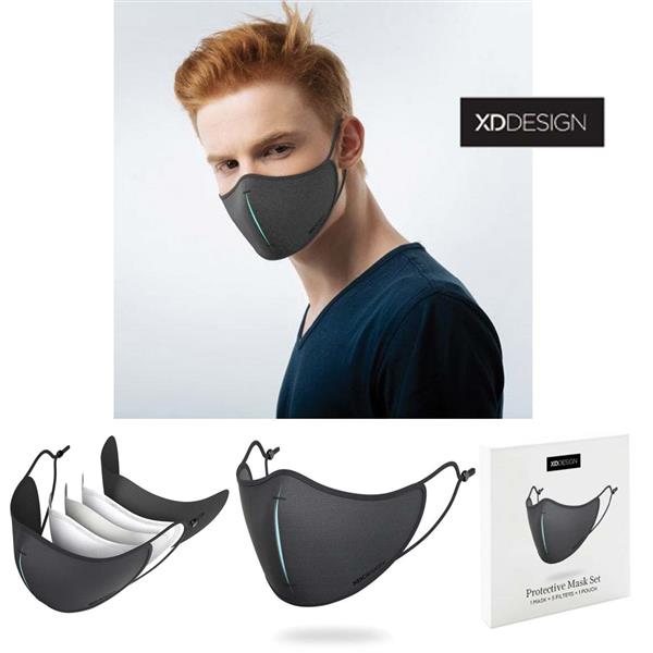 SET MASCHERINA PROTETTIVA CON 5 FILTRI E ASTUCCIO NERA 4 STRATI EFFICIENZA CONTRO VIRUS 95% LAVABILE
