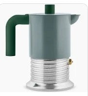 CAFFETTIERA ESPRESSO DA SEI TAZZE IN FUSIONE DI ALLUMINIO CON MANICO E POMOLO IN RESINA TERMOPLASTICA VERDE E FONDO IN ACCIAIO MAGNETICO ADATTO ANCHE ALLA COTTURA A INDUZIONE