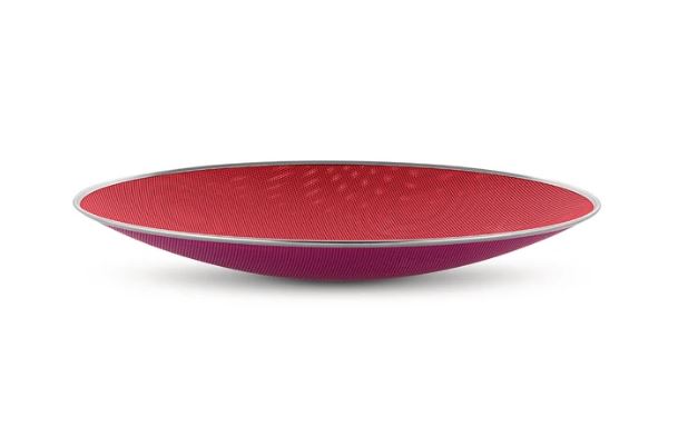 CENTROTAVOLA TRAFORATO IN ACCIAIO COLORATO ROSSO E VIOLA