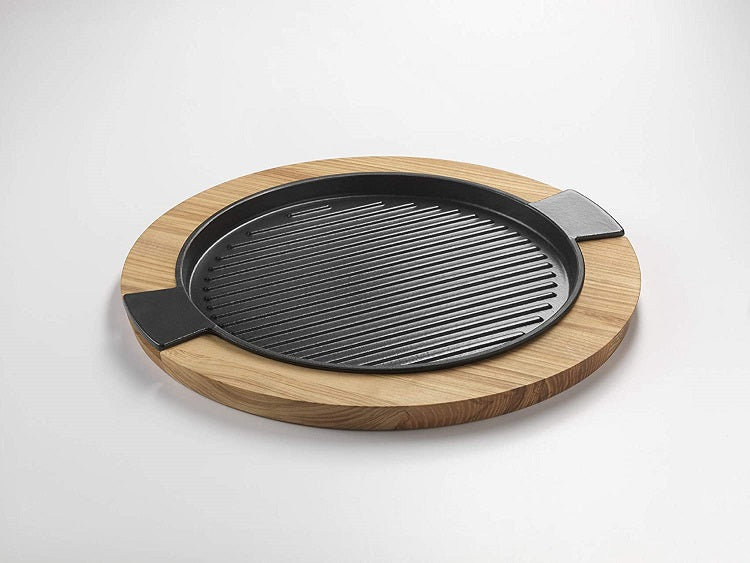 SIX O'CLOCK BISTECCHIERA GHISA NERA CON VASSOIO FRASSINO OLIVATO DIAM.30