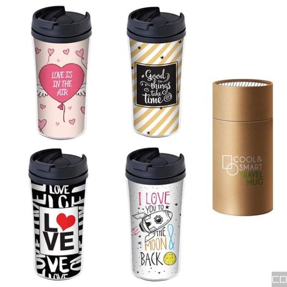 TRAVEL MUG "LOVE IS IN THE AIR"280ML IN PP DOUBLE WALL
