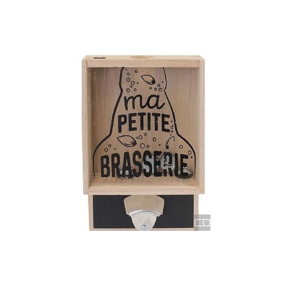 WANDMONTIERTER BISTRO-FLASCHENÖFFNER MIT KAPSELSAMMLER „Ma Petite Brasserie“