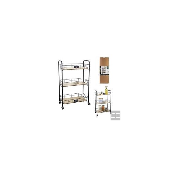 'MARKET' KITCHEN TROLLEY WITH 3 SHELVES AND METAL WHEELS