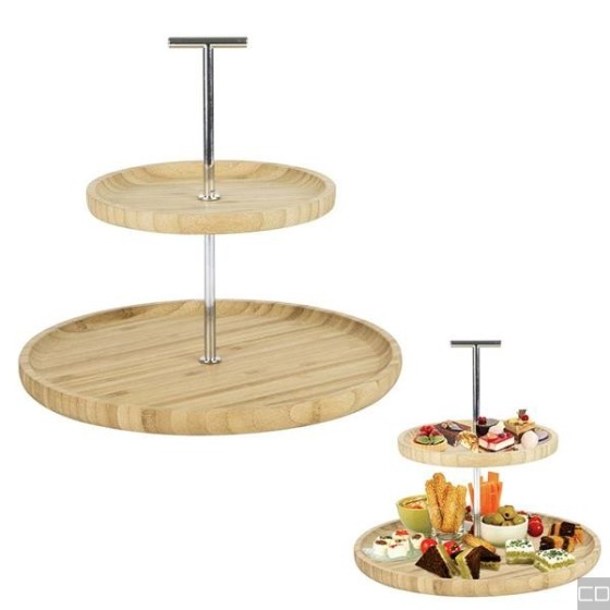 TWO-TIER ROUND BAMBOO STAND