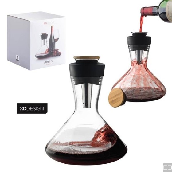 AIR DECANTER WITH STAINLESS STEEL AERATOR AND BAMBOO CAP'