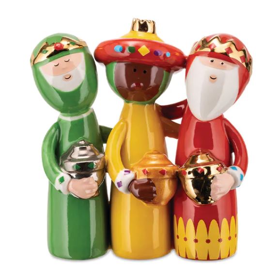 UNO DUE TRE RE MAGI STATUINA IN PORCELLANA DECORATA A MANO