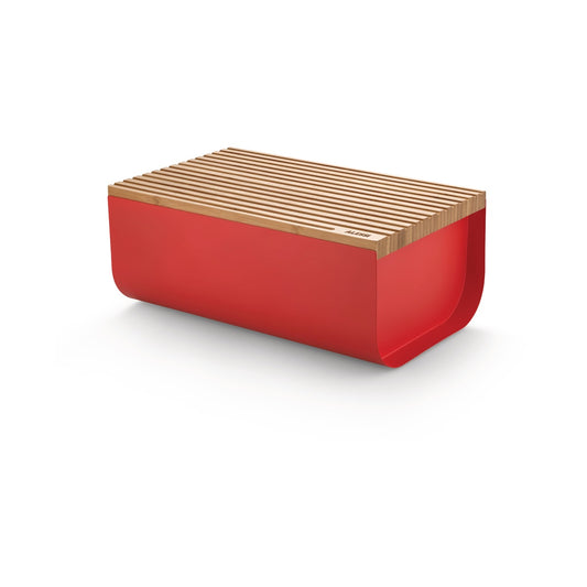 CASSETTA PANE MATTINA IN ACCIAIO COLORATO ROSSO CON TAGLIERE IN LEGNO