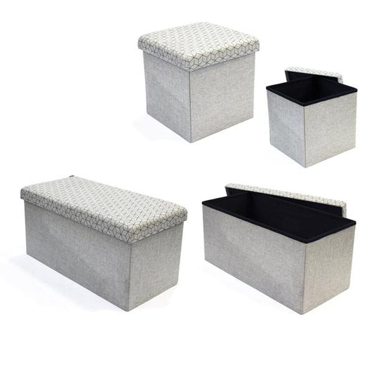 POUF PIEGHEVOLE GRIGIO IN STOFFA CHIARO CON COPERCHIO