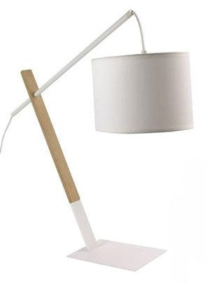 LAMPADA DA TAVOLO BIANCA IN METALLO E LEGNO C/PARALUME IN STOFFA