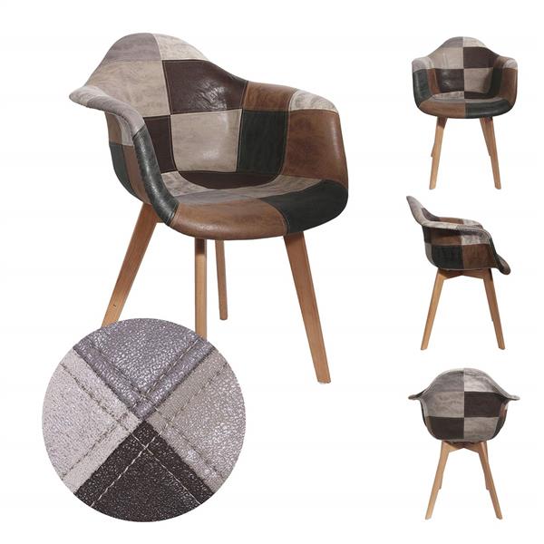 POLTRONA SCANDINAVIA PATCHWORK GRIGIA CON GAMBE IN LEGNO