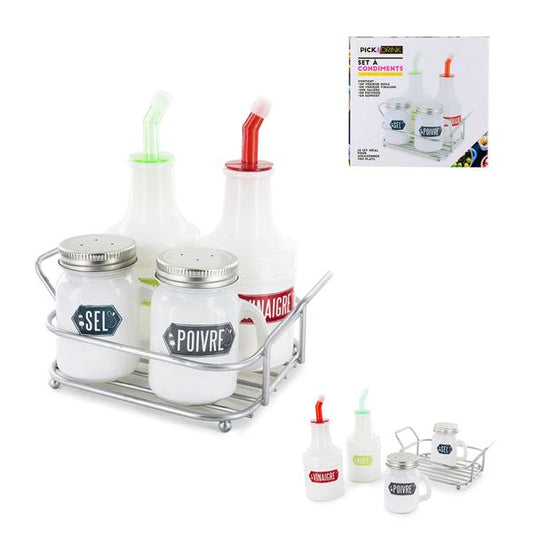 SET CONDIMENTI CON SUPPORTO IN METALLO