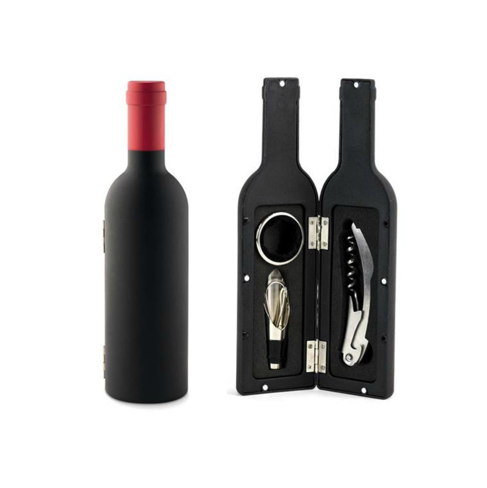 SET VINO "BOTTIGLIA" CON 3 ACCESSORI