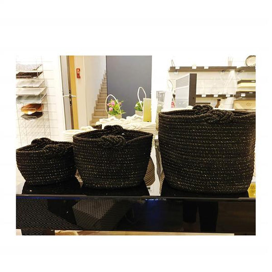 SET 3 CESTINI IN COTONE LUREX NERO