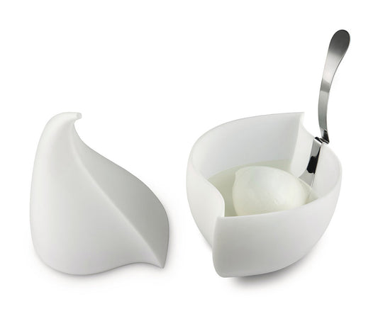 NUNZIATELLA SET CONTENITORE SALVAFRESCHEZZA PER MOZZARELLE IN RESINA BIANCA CON MESTOLO IN ACCIAIO