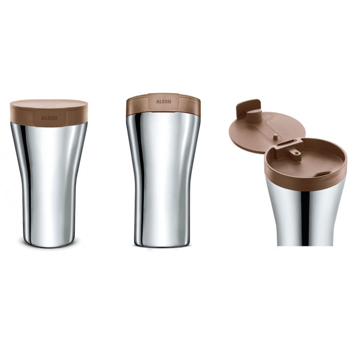 Travel Mug a doppia parete in acciaio inossidabile e resina termoplastica marrone