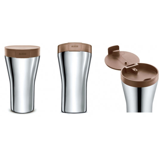 Travel Mug a doppia parete in acciaio inossidabile e resina termoplastica marrone