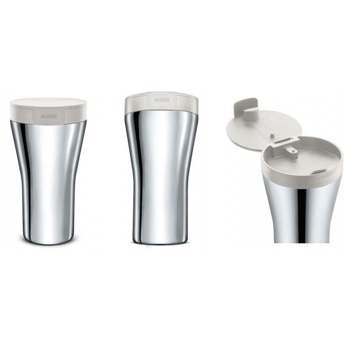 Travel Mug a doppia parete in acciaio inossidabile e resina termoplastica bianco