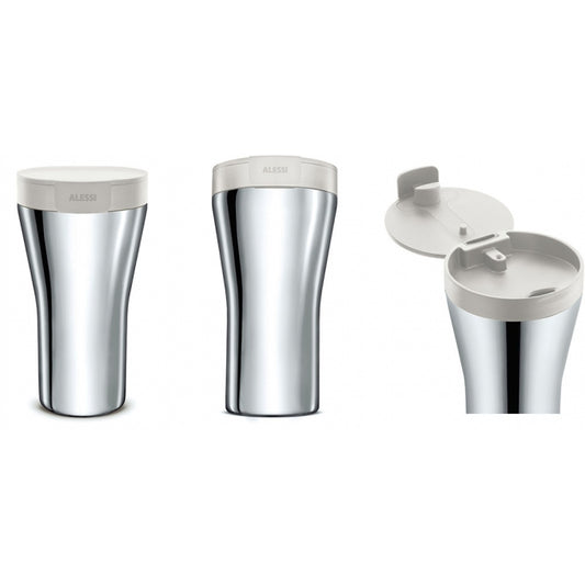 Travel Mug a doppia parete in acciaio inossidabile e resina termoplastica bianco