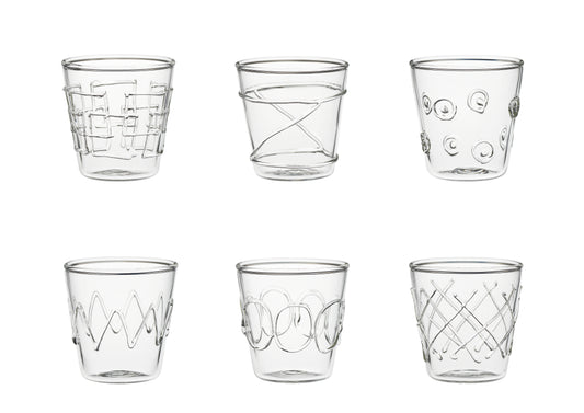 LOLLIPOP SET 6 PZ BICCHIERI  LIQUORE 90 ML DECORI TRASPARENTI ASSORTITI