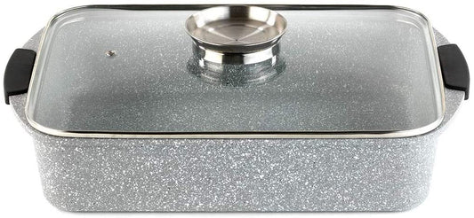 SET LASAGNEGNERA 40X27 CM GRIGIO PUNTINATO INDUZIONE CON COPERCHIO VETRO E PRESINE SILICONE Q.B.