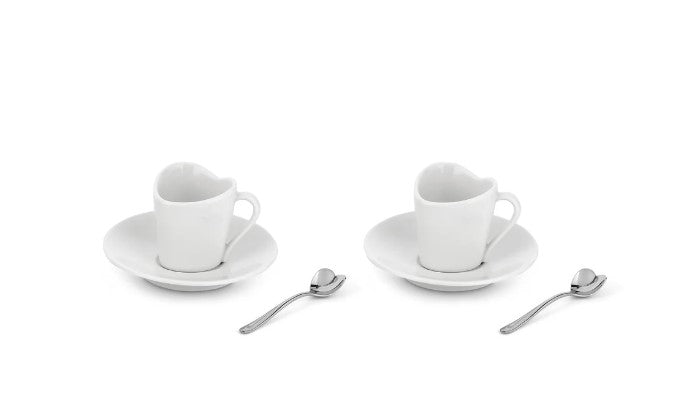"TO" SET 2 TAZZINE, CAFFE', PIATTINO, CUCCHIAIO IN ACCIAIO INOSSIDABILE 18/10