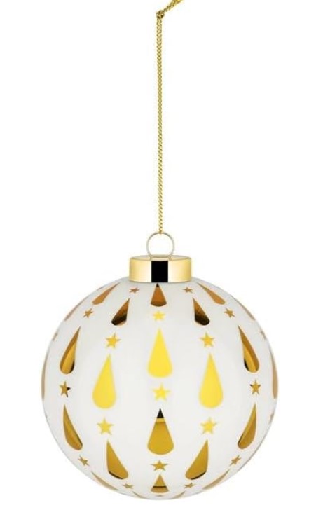 Palla singola per albero di Natale in vetro soffiato con decorazioni geometriche natalizie.