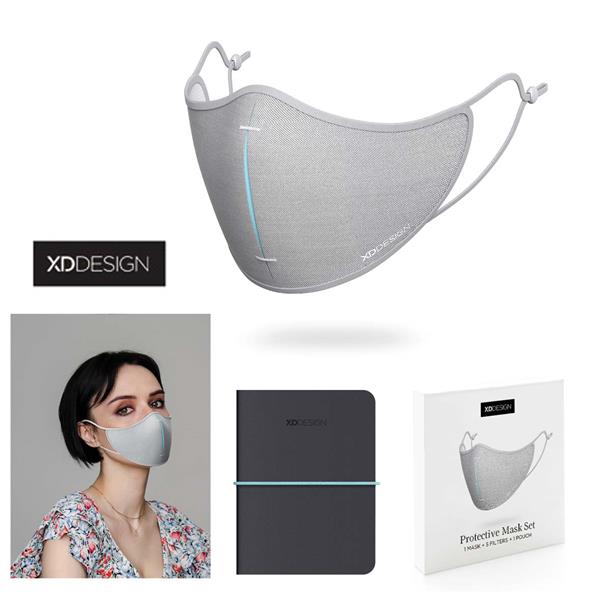 SET MASCHERINA PROTETTIVA CON 5 FILTRI E ASTUCCIO GRIGIO 4 STRATI EFFICIENZA CONTRO VIRUS 95% LAVABILE