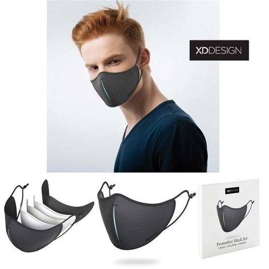 SET MASCHERINA PROTETTIVA CON 5 FILTRI E ASTUCCIO BLU 4 STRATI EFFICIENZA CONTRO VIRUS 95% LAVABILE