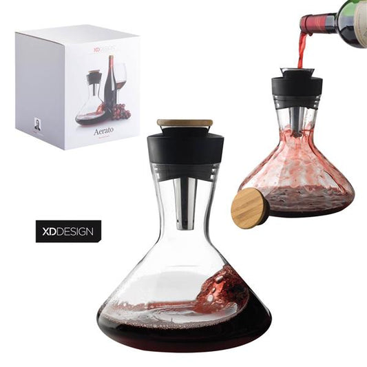 DECANTER AERATO CON AERATORE IN ACCIAIO INOX E TAPPO IN BAMBU'