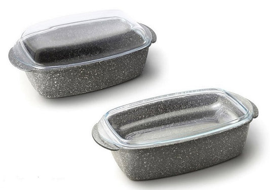 SET ROSTIERA 32X21 CM  AD INDUZIONE CON COPERCHIO IN VETRO E PRESINE IN SILICONE
